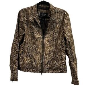 FUDA New York Vegan Snake Skin Faux Leather Size Medium Moto jacket bomber